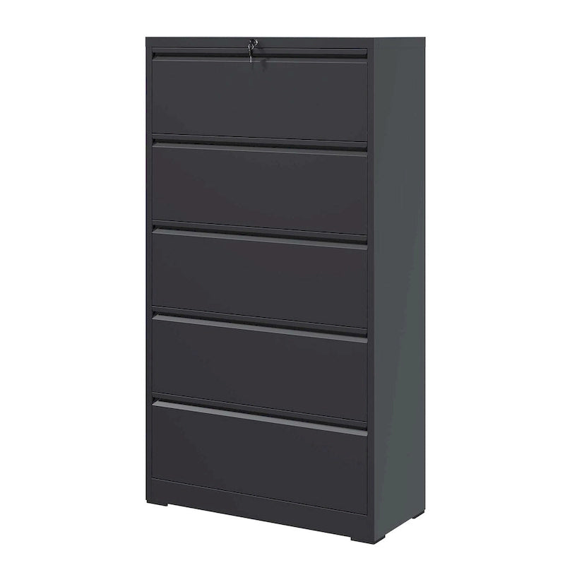 Classeur latéral en métal à 5 tiroirs, classeur noir avec serrure, classeur verrouillable pour bureau à domicile