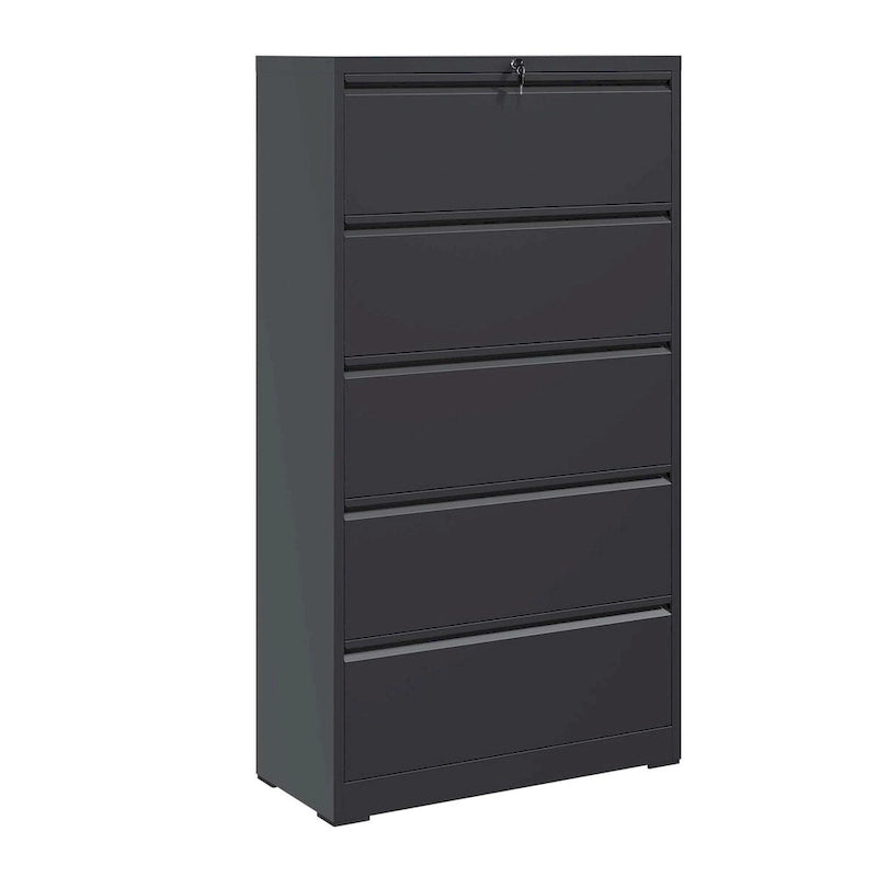 Classeur latéral en métal à 5 tiroirs, classeur noir avec serrure, classeur verrouillable pour bureau à domicile