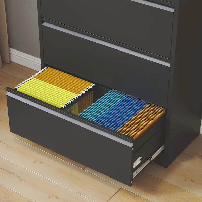 Classeur latéral en métal à 5 tiroirs, classeur noir avec serrure, classeur verrouillable pour bureau à domicile