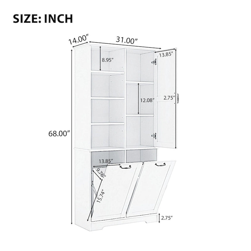 Meuble de rangement de salle de bain avec tiroirs, panier à linge inclinable, multiples espaces de rangement, étagère ouverte, étagère réglable
