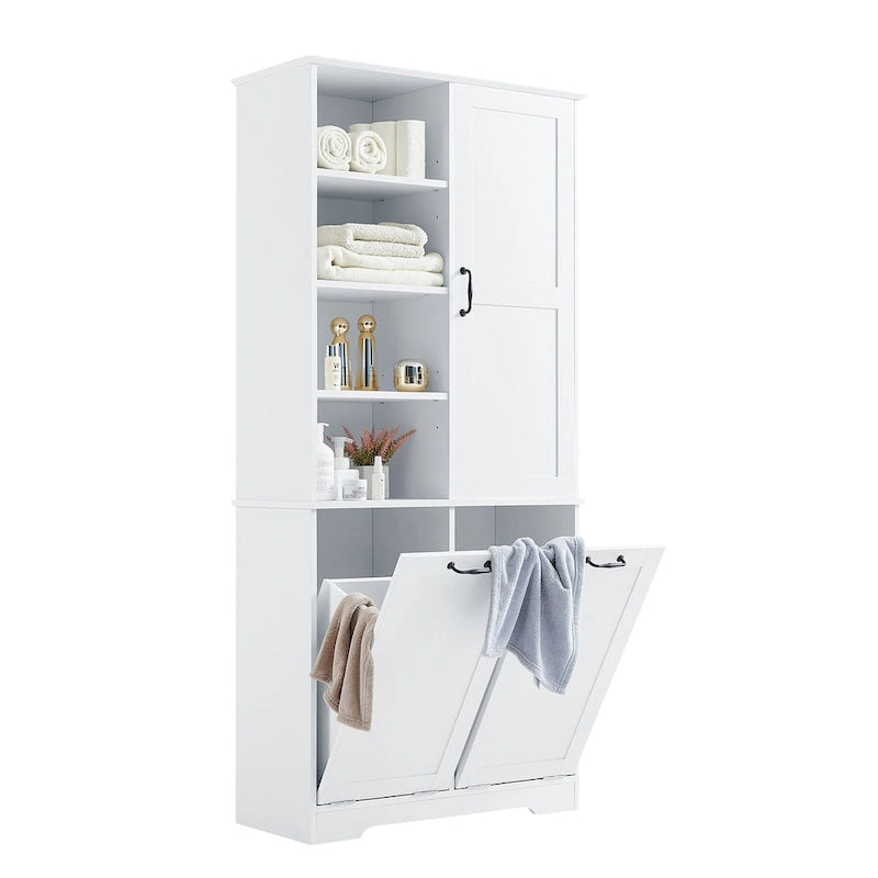 Meuble de rangement de salle de bain avec tiroirs, panier à linge inclinable, multiples espaces de rangement, étagère ouverte, étagère réglable