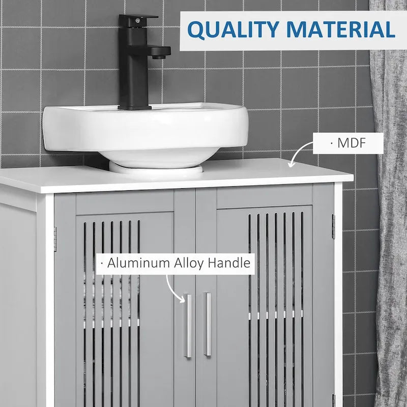 Meuble sous lavabo à 2 portes, Meuble de rangement sous évier de salle de bain, Meuble de salle de bain avec étagères réglables
