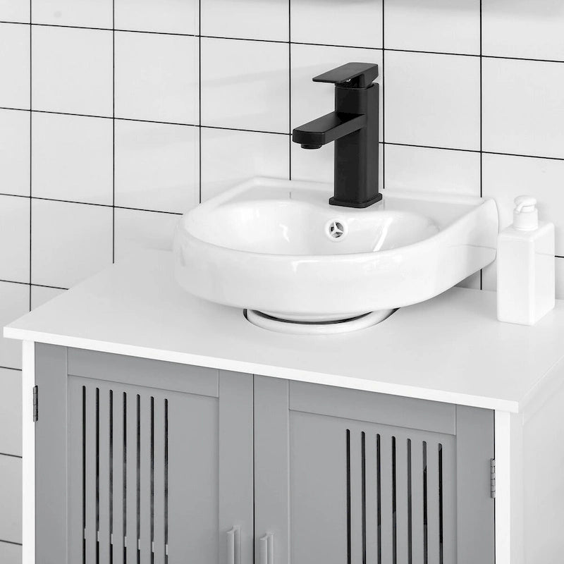 Meuble sous lavabo à 2 portes, Meuble de rangement sous évier de salle de bain, Meuble de salle de bain avec étagères réglables