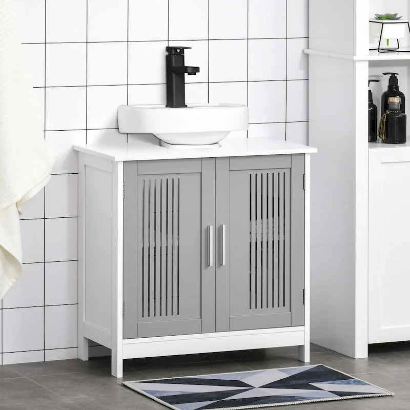 Meuble sous lavabo à 2 portes, Meuble de rangement sous évier de salle de bain, Meuble de salle de bain avec étagères réglables