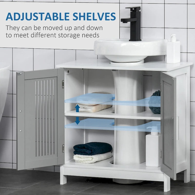 Meuble sous lavabo à 2 portes, Meuble de rangement sous évier de salle de bain, Meuble de salle de bain avec étagères réglables