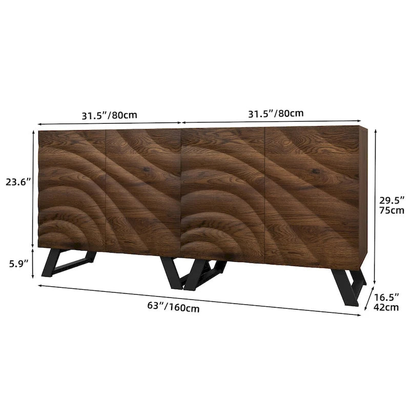 Meuble de rangement en bois à 2/4 portes, buffet, meuble TV avec étagères réglables
