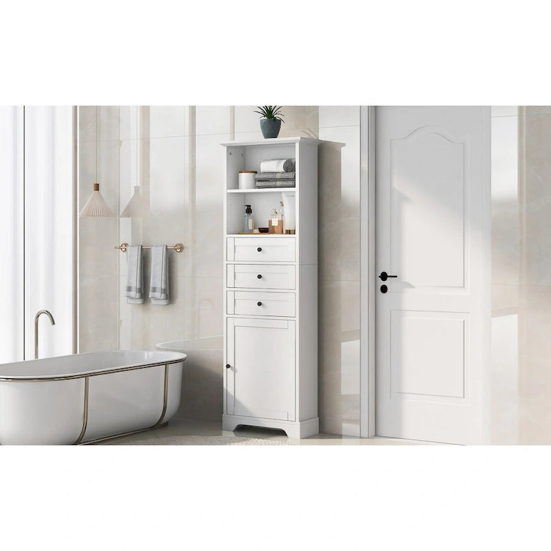 Armoire de rangement haute avec 3 tiroirs et des étagères réglables