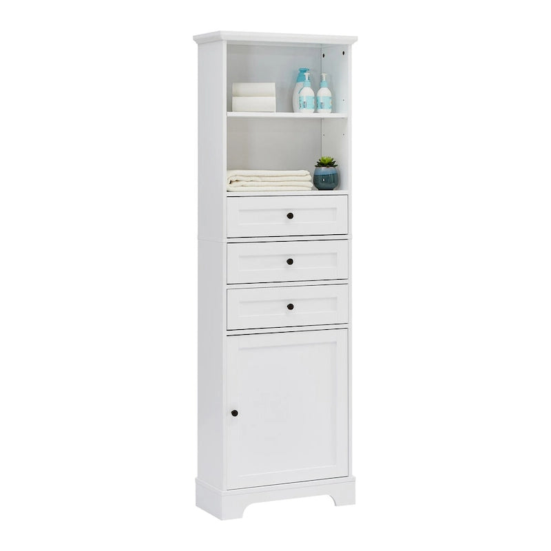 Armoire de rangement haute avec 3 tiroirs et des étagères réglables