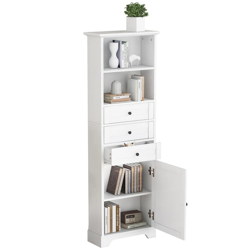Armoire de rangement haute avec 3 tiroirs et des étagères réglables
