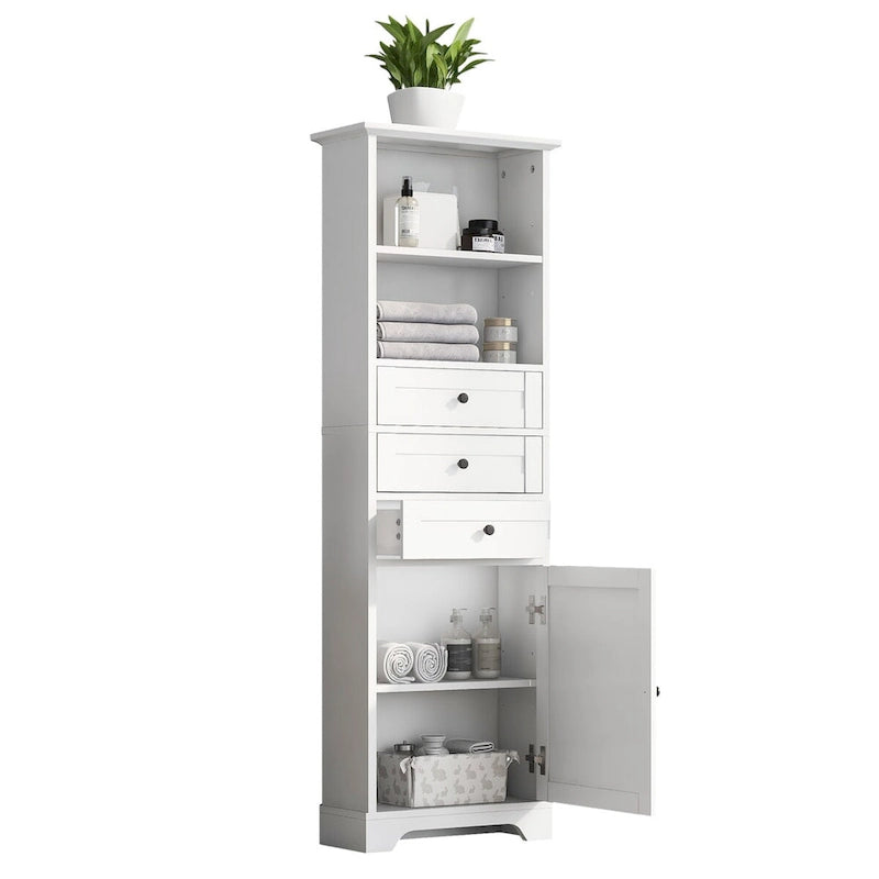 Armoire de rangement haute avec 3 tiroirs et des étagères réglables